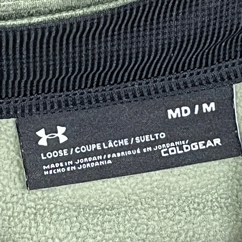 Under Armour Quarter Zip Pullover Men Medium Green ColdGear Fleece Sweater Loose